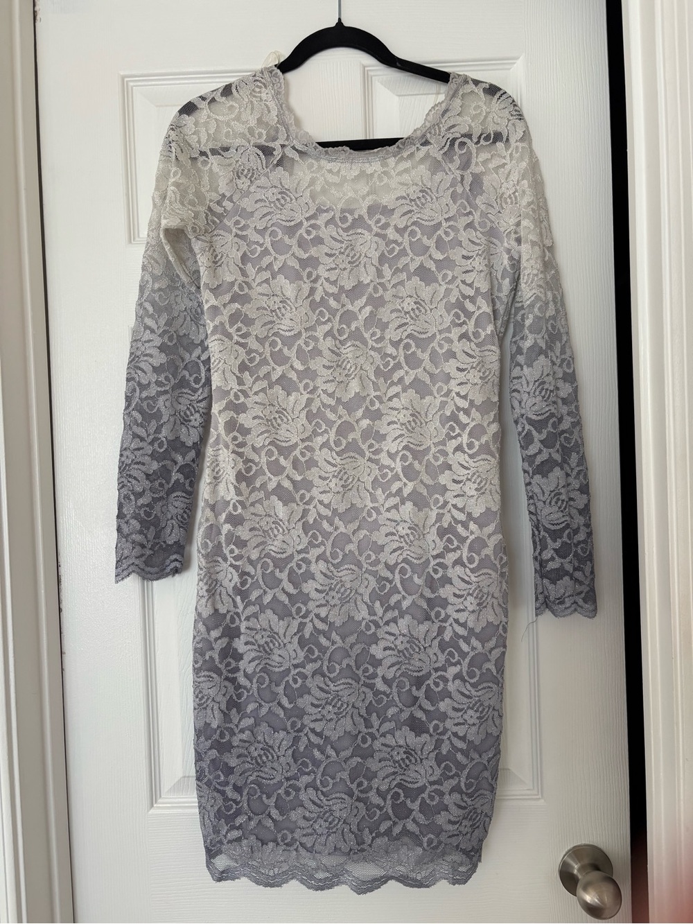 Elegant Ivory to Blue Ombre Lace Sheath Dress